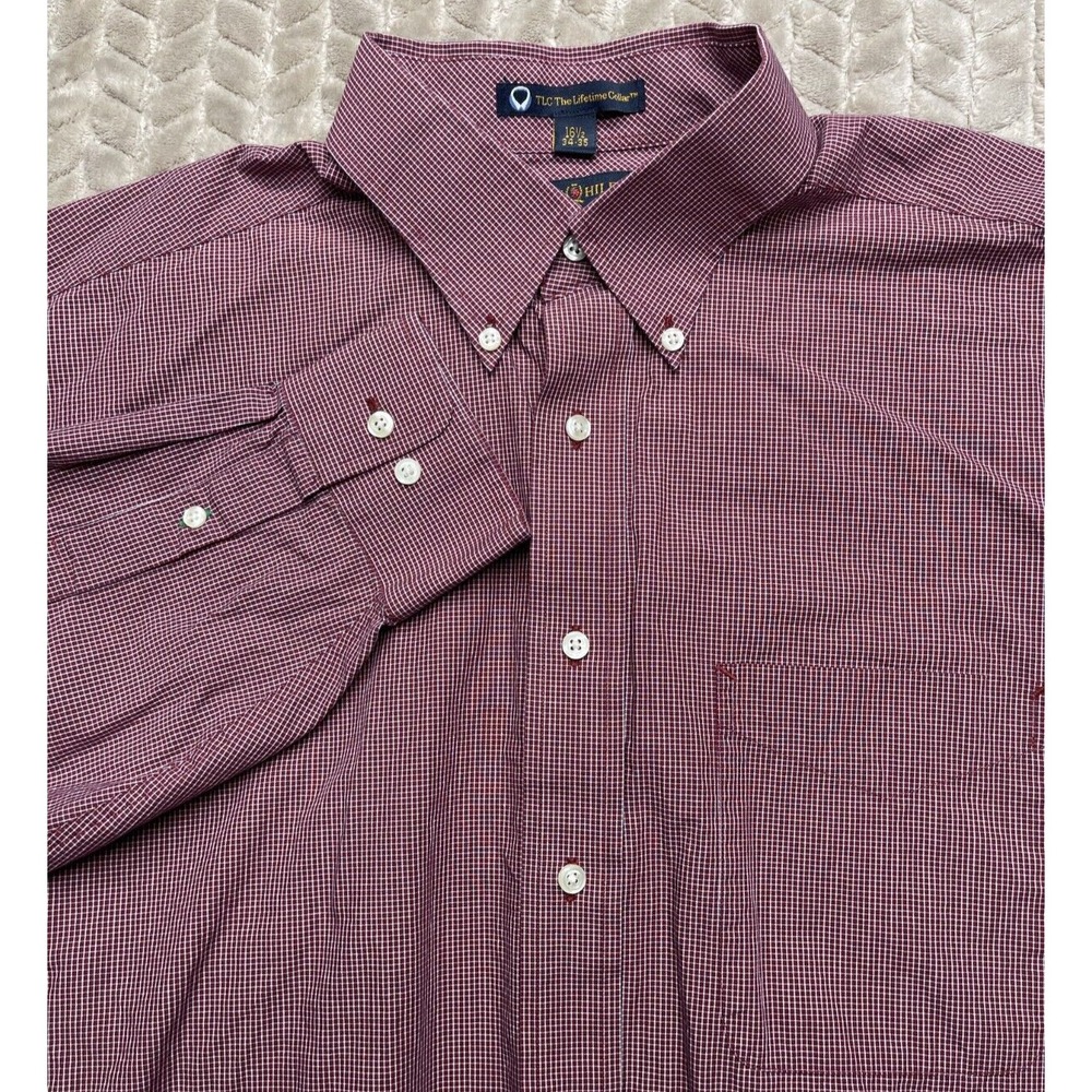 Tommy Hilfiger Button Down Shirt Mens 16.5 34-35 Burgundy